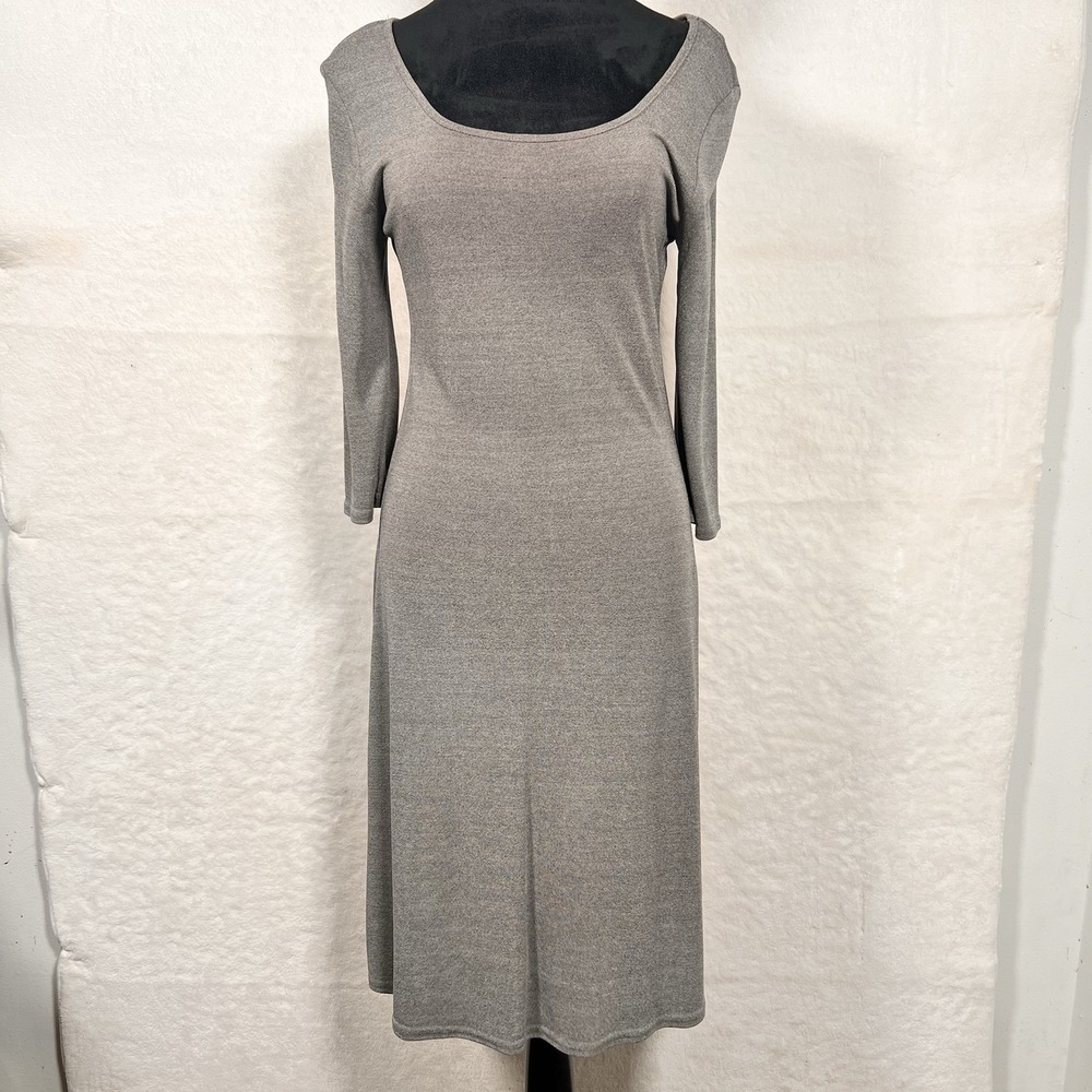 Harlow Dresses Midi Sheath Dress Women 10 Grey Excellent Scoop Neck Long Sleeve